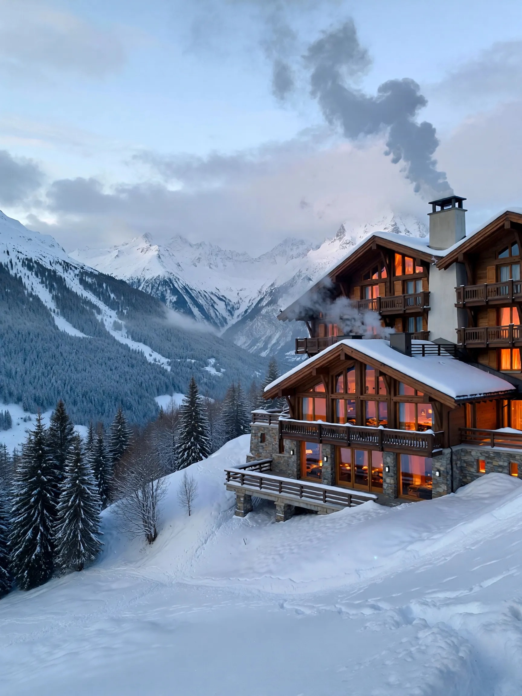 Mountain chalet before inpainting