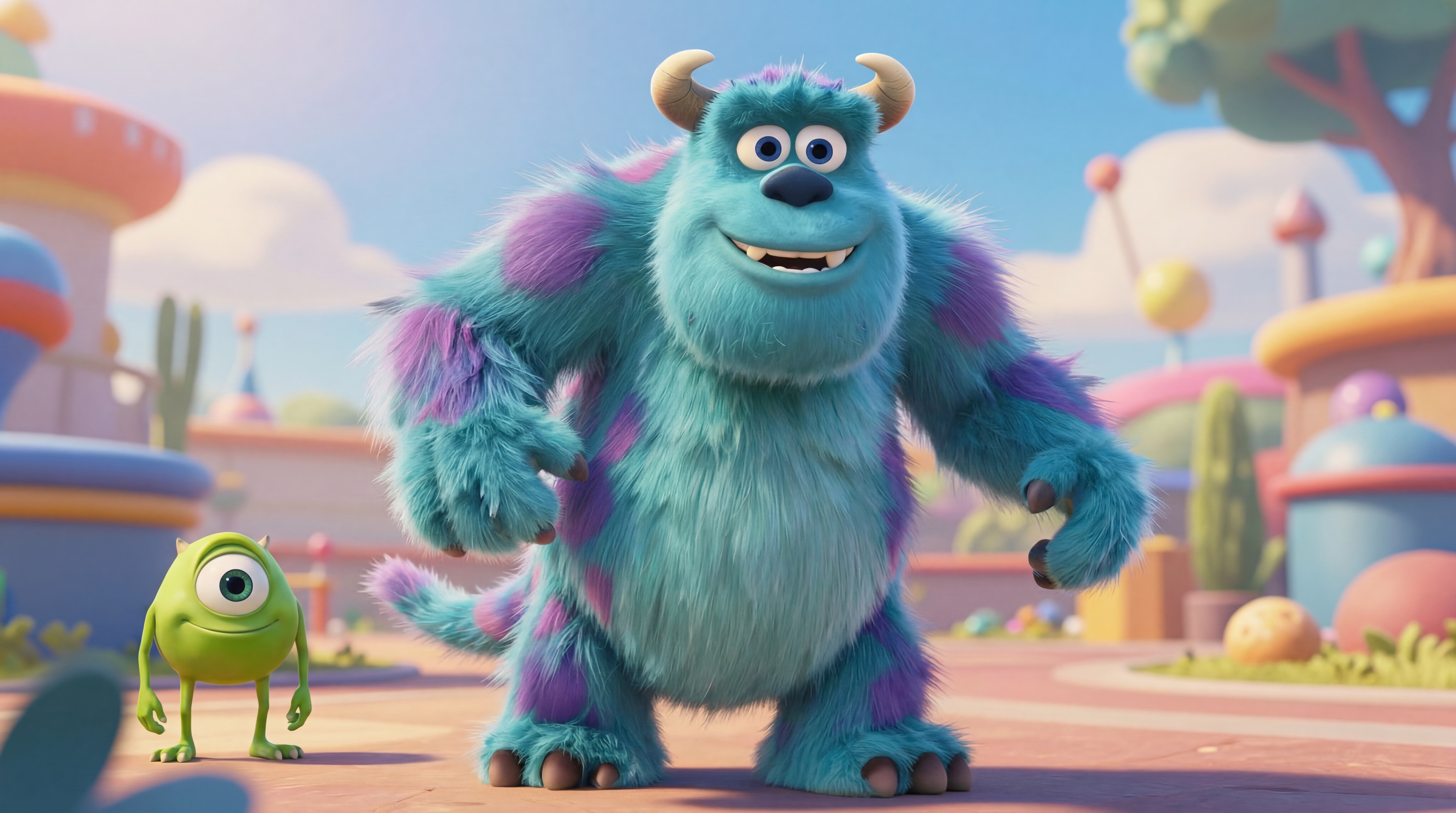 3D Pixar-style monster added via AI inpainting