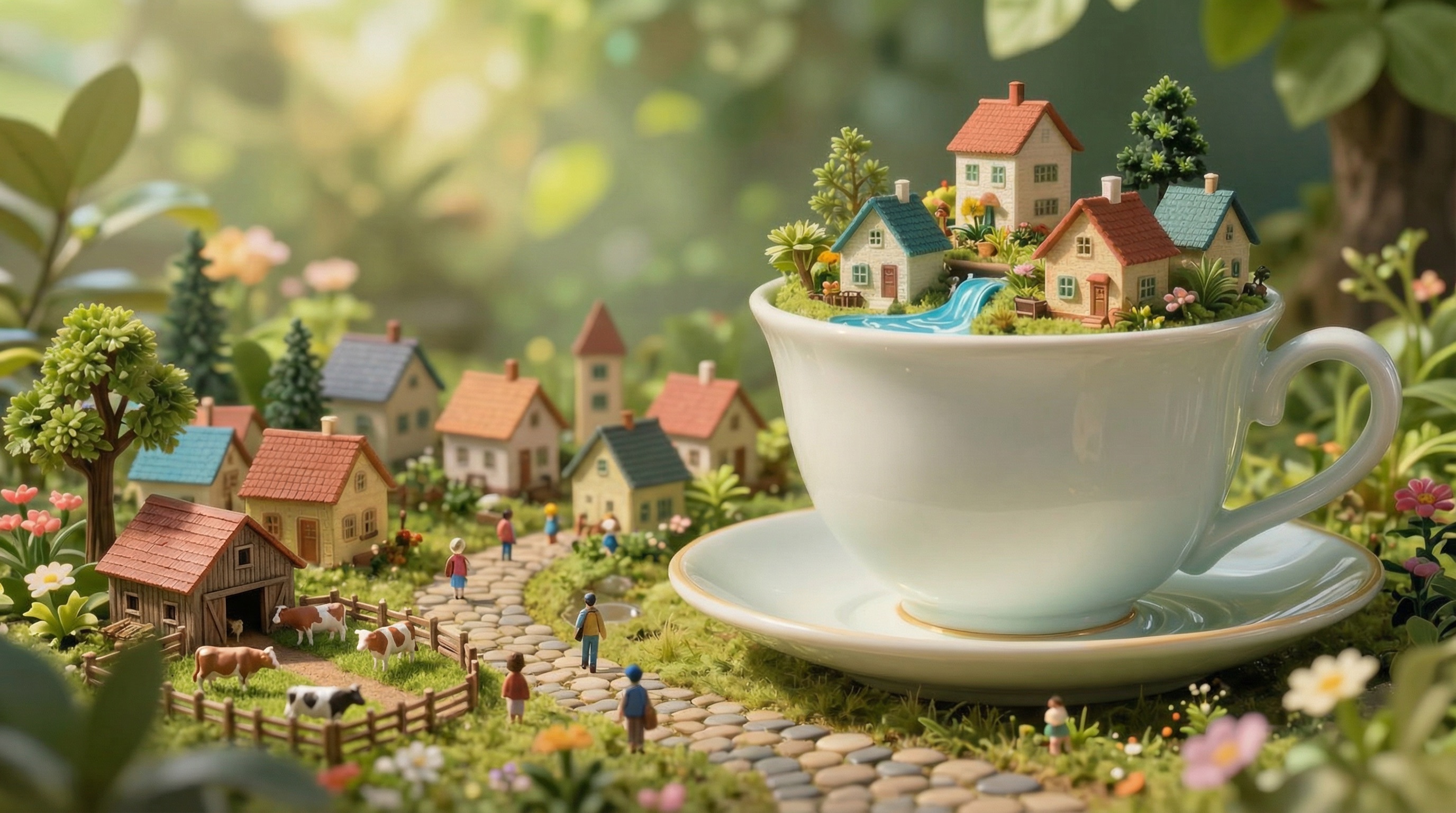 Scene replaced with a cow farm via inpainting