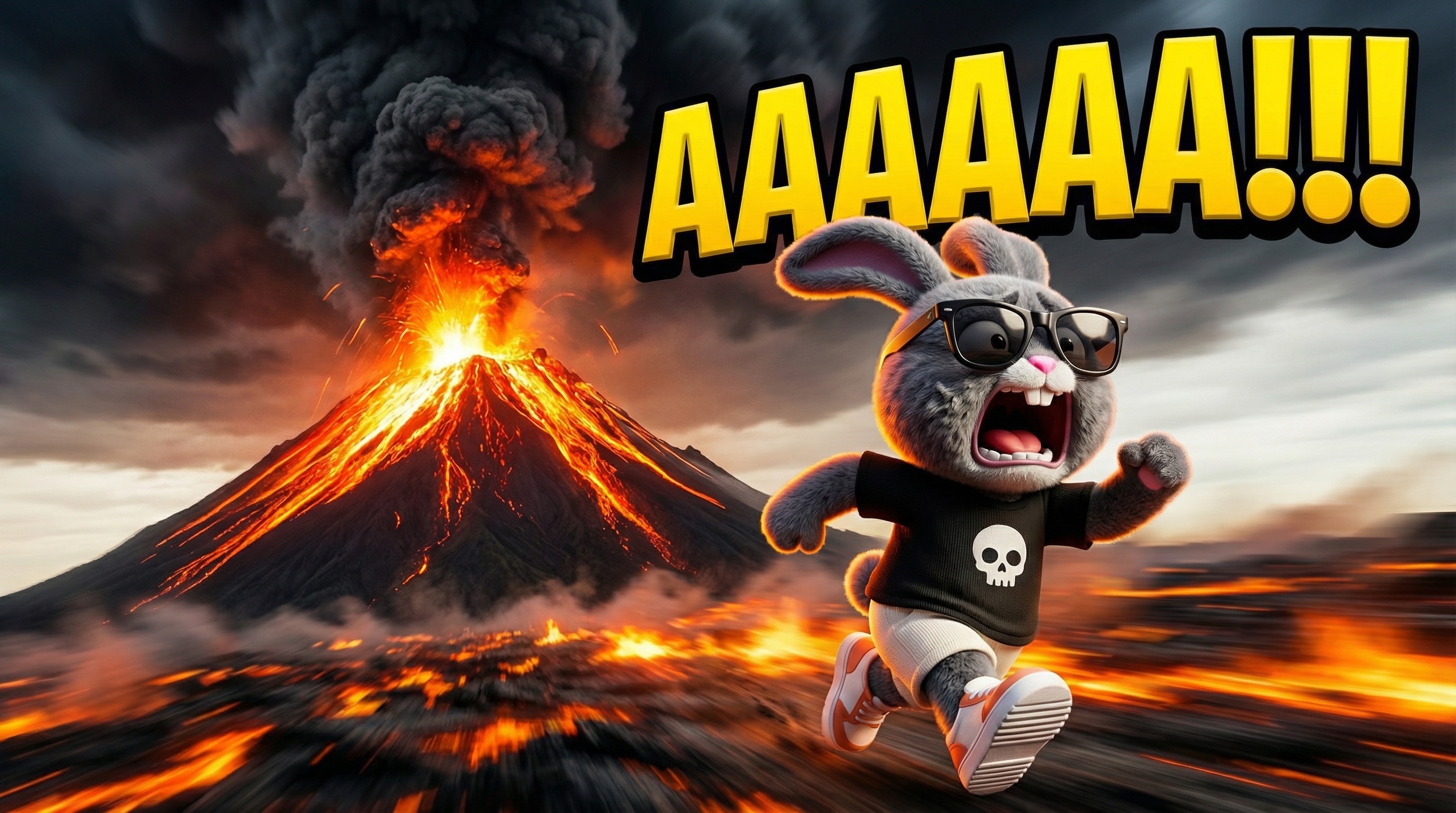 Rabbit Running from Volcano Thumbnail – Nano Banana Pro | AI Edit